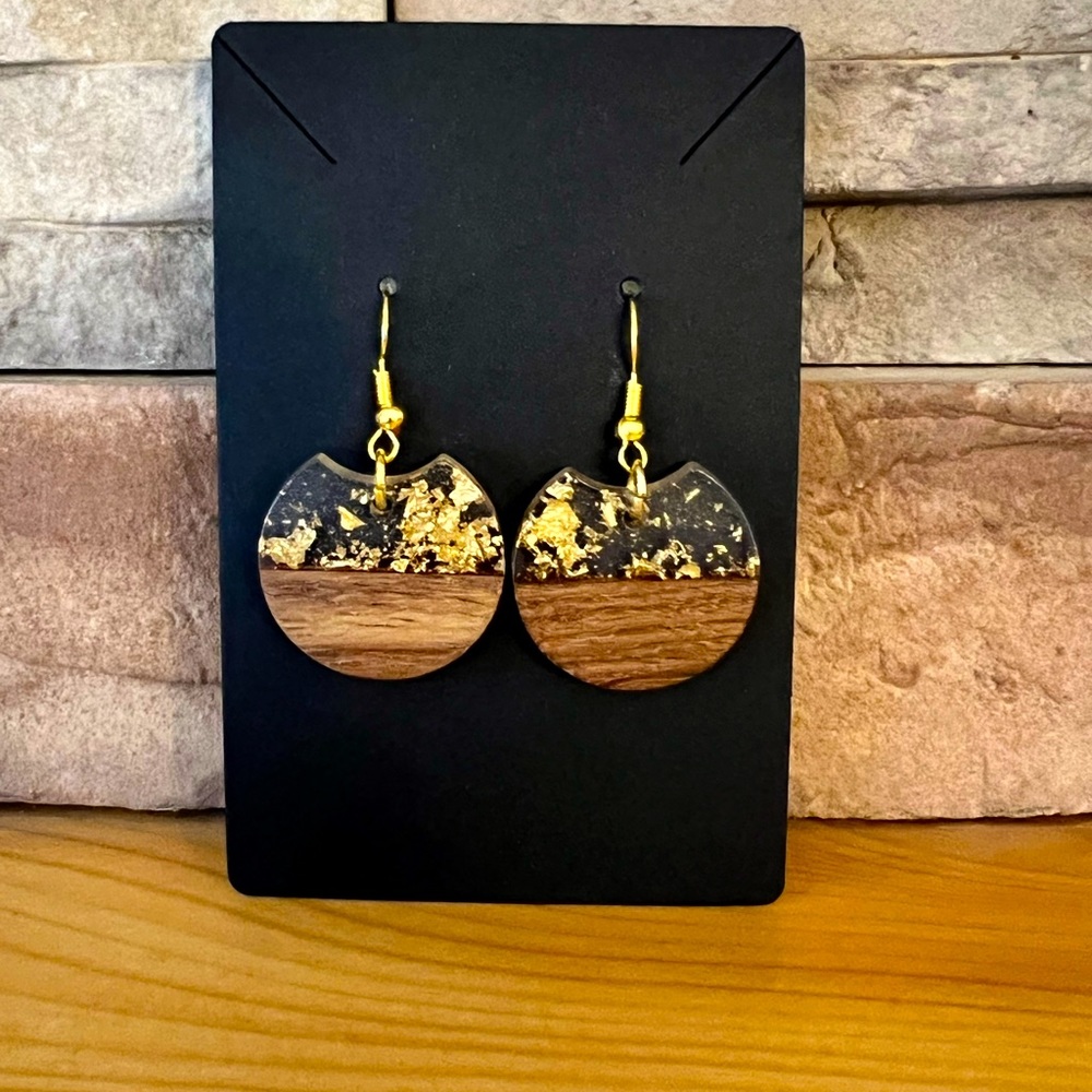 Wood and Gold fleck resin earrings